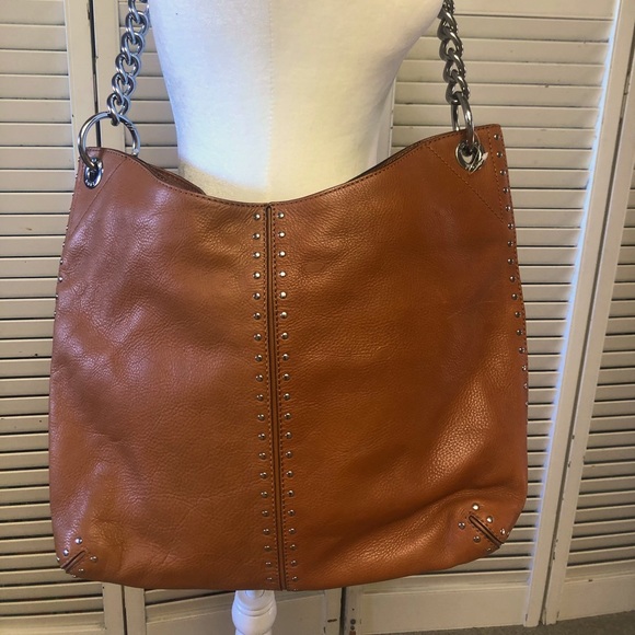 Michael Kors leather hobo bag with silver chain and leather strap. - Picture 1 of 10